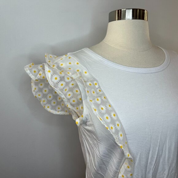 Cupio Women's Bright White Daisy Ruffle Stretch Top - Size Small - NWT - Picture 2 of 4